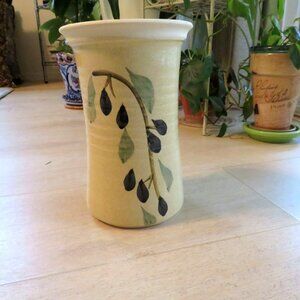 Handmade Ceramic Wine Chiller Painted Leaf Berry Design New Contemporary Pottery